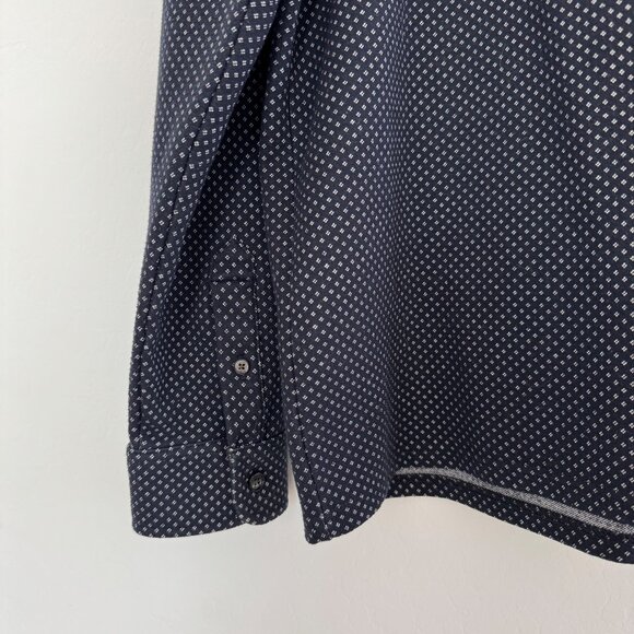 Ted Baker Men's Outof Micro Print Long Sleeve Polo Shirt Work Navy Blue 4 Large - Picture 5 of 9